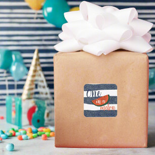 En av Melon 1:a födelsedag Pojke Blue Stripe Fyrkantigt Klistermärke