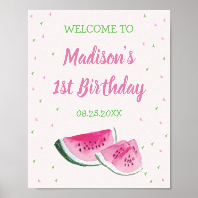 En av Melon Cute First Birday Välkomna Poster (Framsidan)