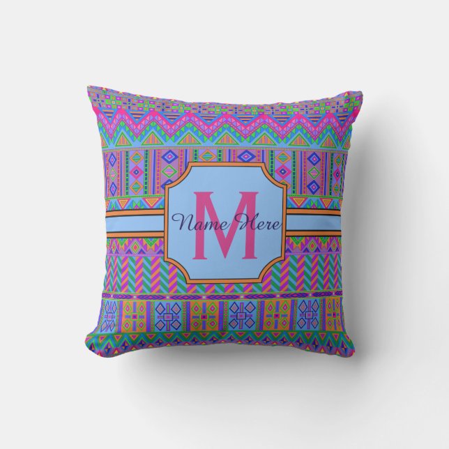 En aztec Bright Tribal Monogram Porto Patio Bassän Utomhuskudde (Framsida)