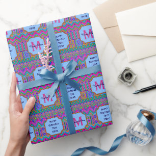En Aztec Bright Tribal Monogram Roligt Grattis på Presentpapper
