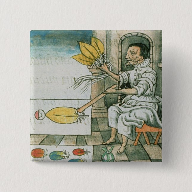 En Aztec fjäderhantverkare Knapp (Framsida)