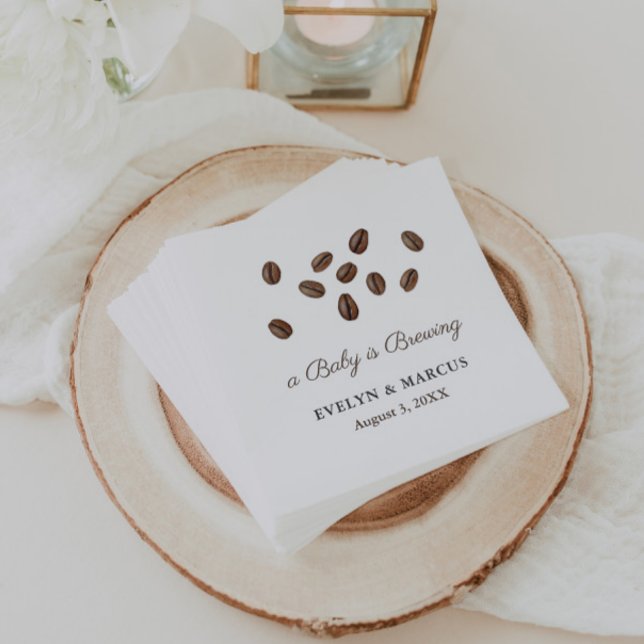 En Baby brinner i kaffebabyskor eller Bröllop Pappersservett (A little bean is brewing coffee-theme baby shower napkins)