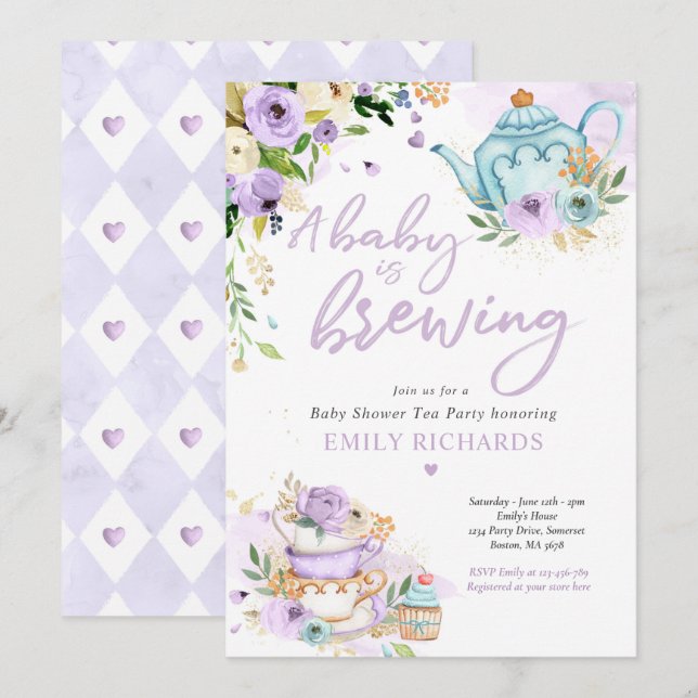 En Baby brinner Lila för Bebisen Party Inbjudningar (Fram/baksida)