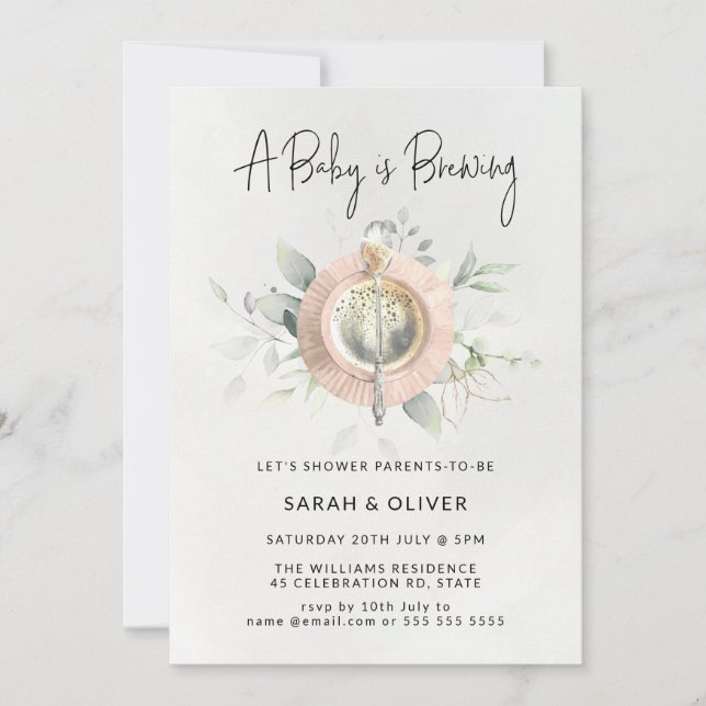 En baby brinner på tebabydusch för eftermiddagskaf inbjudningar (Framsida)