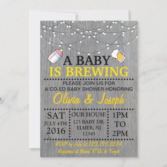 EN BABY BRYGGAR baby showerinbjudan Inbjudningar (Framsida)