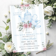 En baby brygger blommande blå te pojke baby shower