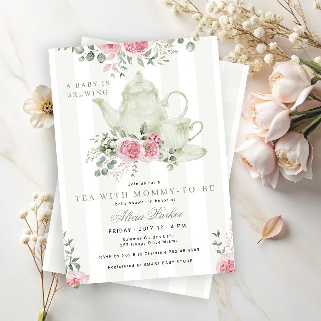 En baby brygger blomsterte neutral baby shower inbjudningar (Skapare uppladdad)