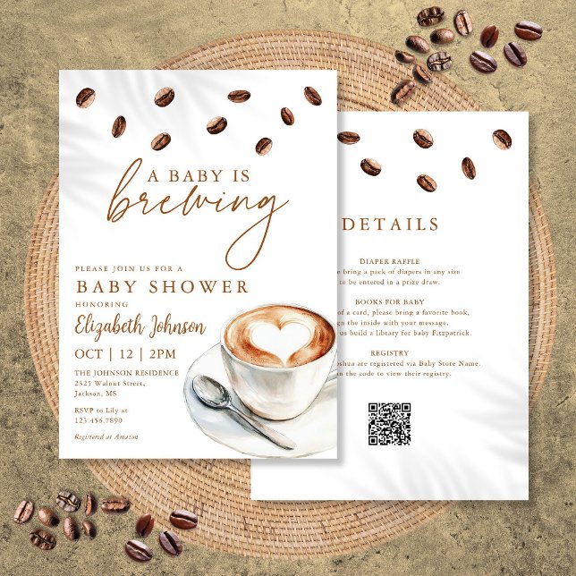 En baby brygger kaffe Baby Shower Allt-i-ett Inbjudningar (A Baby Is Brewing Coffee Baby Shower All In One Invitation)