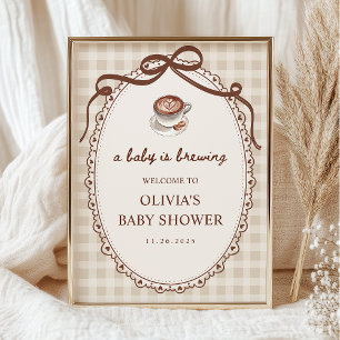 En baby brygger kaffe Baby Shower Välkomstskylt Poster