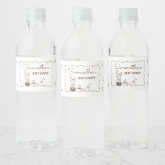 En baby brygger kaffe Baby Shower  Vattenflaskor Etikett