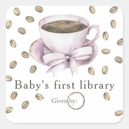 En baby brygger kaffe - babys första bibliotek fyrkantigt klistermärke