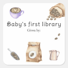 En baby brygger kaffe - babys första bibliotek fyrkantigt klistermärke