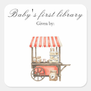 En baby brygger kaffe - babys första bibliotek fyrkantigt klistermärke
