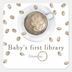 En baby brygger kaffe - babys första bibliotek fyrkantigt klistermärke