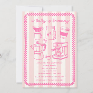 En baby brygger kaffe Flicka Rosa Babyfirande Inbjudningar