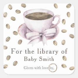 En baby brygger kaffe - för biblioteket fyrkantigt klistermärke