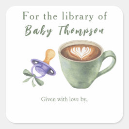 En baby brygger kaffe - för biblioteket på fyrkantigt klistermärke