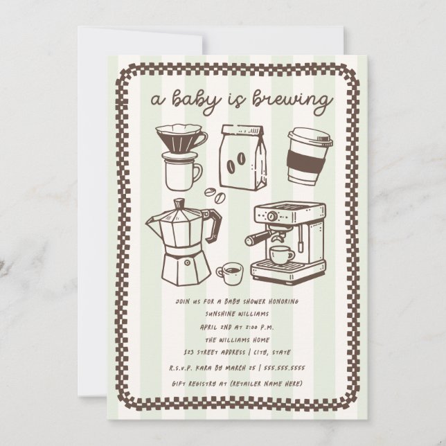 En baby brygger kaffe Grön Neutral Baby Shower Inbjudningar (Framsida)