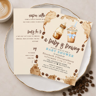 En baby brygger kaffe Pojke Baby Shower All in On Inbjudningar