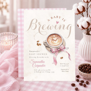 En baby brygger kaffe rosa rosett baby shower inbjudningar