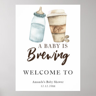 En baby brygger kaffebaby dusch poster