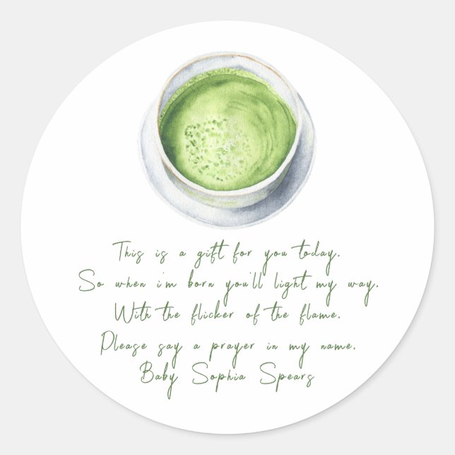En baby brygger matcha - Önskeljus etikett (Framsida)