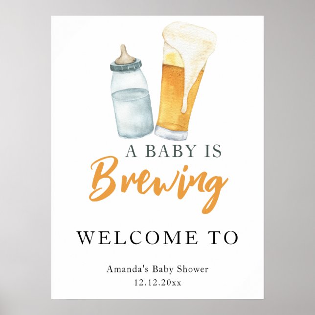 En baby brygger öl baby shower poster (Framsidan)