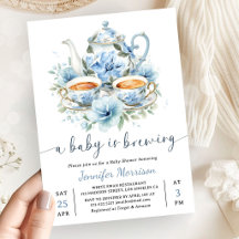 En baby brygger te Baby Shower Pojke Dammig Blå