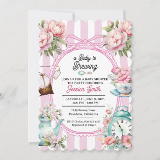 En baby brygger te Baby Shower Vintage Blommig Inbjudningar