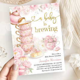 En baby brygger Tea Baby Shower Flicka Blommig Inbjudningar