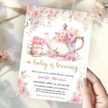 En baby brygger Tea Baby Shower Flicka Rosa Blommi