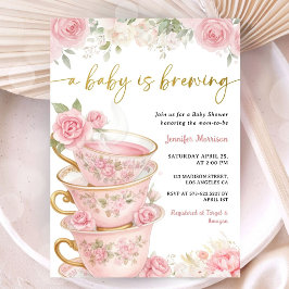 En baby bryggs Baby Shower Flicka Rosa Blommig Inbjudningar