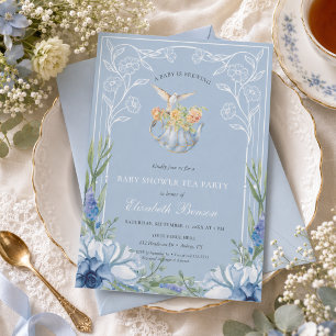 En baby bryggs blå Blom Baby Shower Tea Inbjudningar