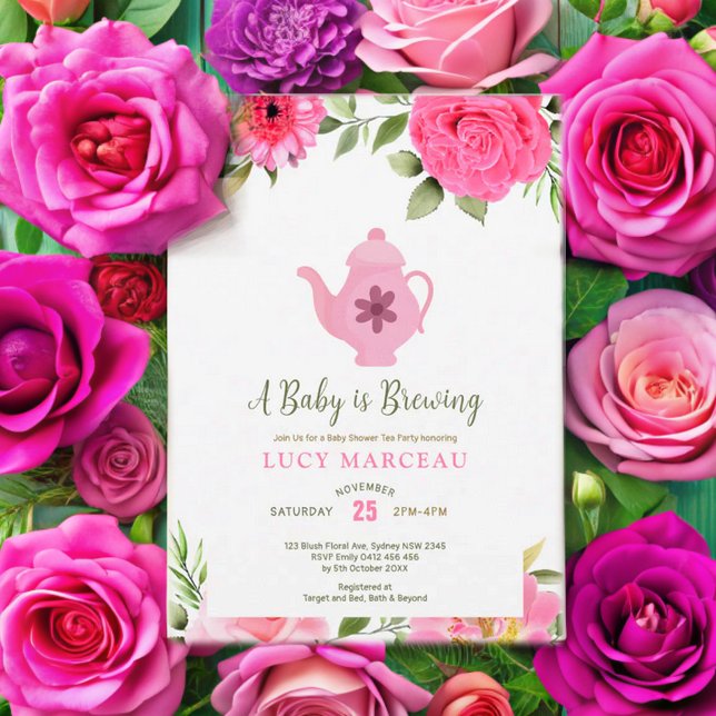 En baby bryggs blomma ros te baby shower inbjudningar (Skapare uppladdad)