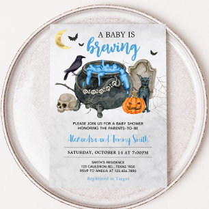 En baby bryggs Blue Halloween Baby Shower Inbjudningar