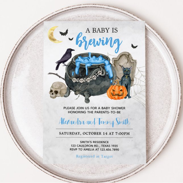 En baby bryggs Blue Halloween Baby Shower Inbjudningar (Baby is Brewing Baby Shower Baby Shower Invitation)