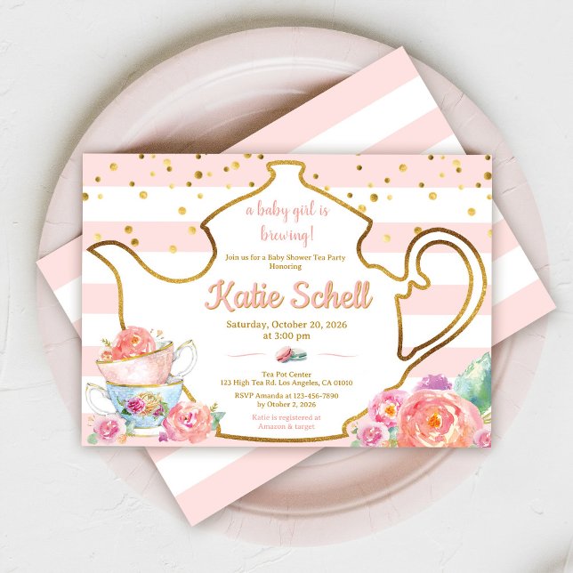 En baby bryggs Blush Flower Baby Shower Tea Inbjudningar (Skapare uppladdad)
