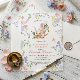 En baby bryggs Blush Flower Baby Shower Tea Inv Inbjudningar