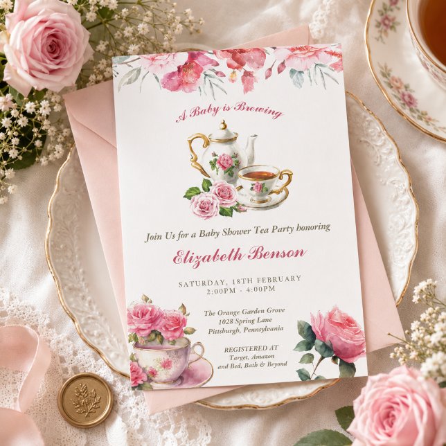 En baby bryggs Blush Flower Baby Shower Tea Inv Inbjudningar (Skapare uppladdad)
