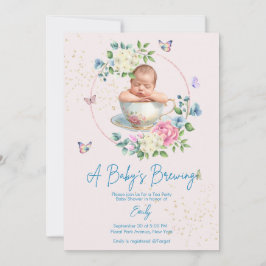 En baby bryggs Blush Rosa Bebis Bebisfest Inbjudningar