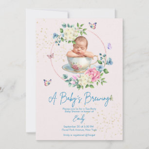 En baby bryggs Blush Rosa Bebis Bebisfest Inbjudningar