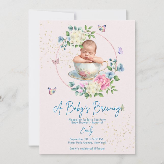 En baby bryggs Blush Rosa Bebis Bebisfest  Inbjudningar (Framsida)