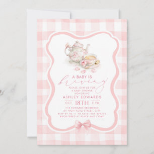 En baby bryggs flicka baby shower rosa tehuset inbjudningar