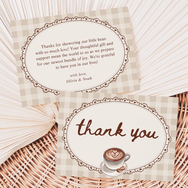 En baby bryggs Gingham Kaffe Baby Shower Tack Kort (Skapare uppladdad)