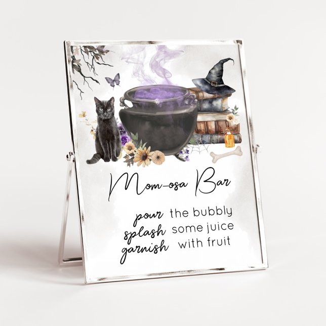 En baby bryggs Häxa Mamma Osa Bar Skylt (Purple Witch Cauldron Baby Shower Mom Osa Bar Sign)