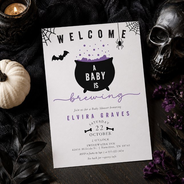 'En baby bryggs' Kuslig Halloween-bebisfest  Inbjudningar ('A baby is Brewing' Spooky Halloween Baby Shower Invitation
)