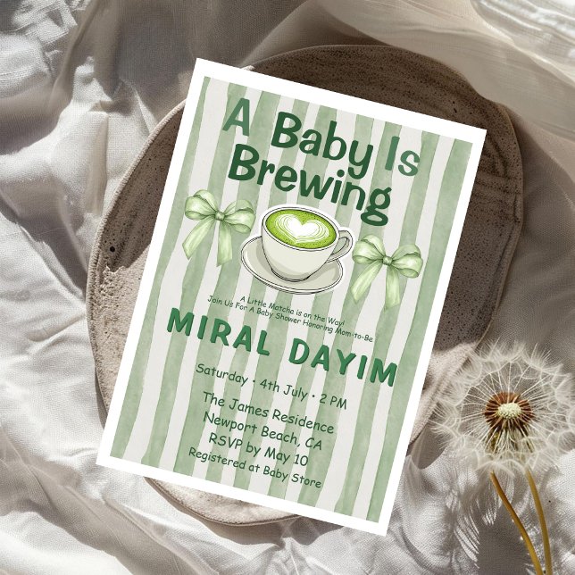 En baby bryggs Matcha Babyfirande  Inbjudningar (Skapare uppladdad)