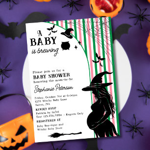 En baby bryggs Rosa grön Halloween babyfest Inbjudningar