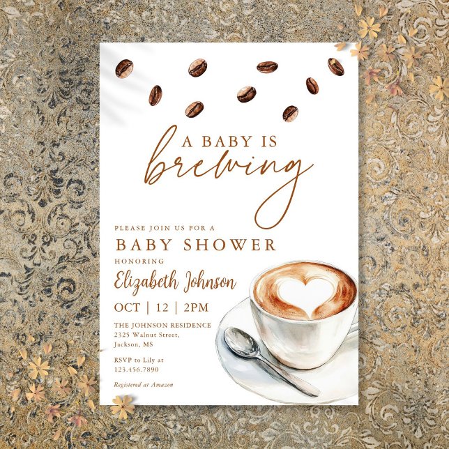 En Baby håller på att blåsa barnskor för kaffe Inbjudningar (A Baby Is Brewing Coffee Baby Shower Invitation)
