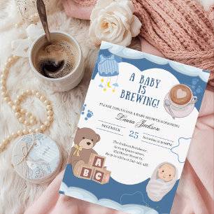 En Baby håller på att blåsa barnskor för kaffe Inbjudningar